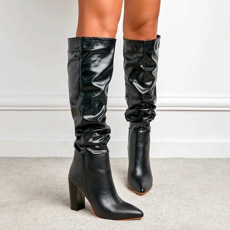 High Quality New Fi suede/leather pleated knee high boots suitable for Wens shoes T241206