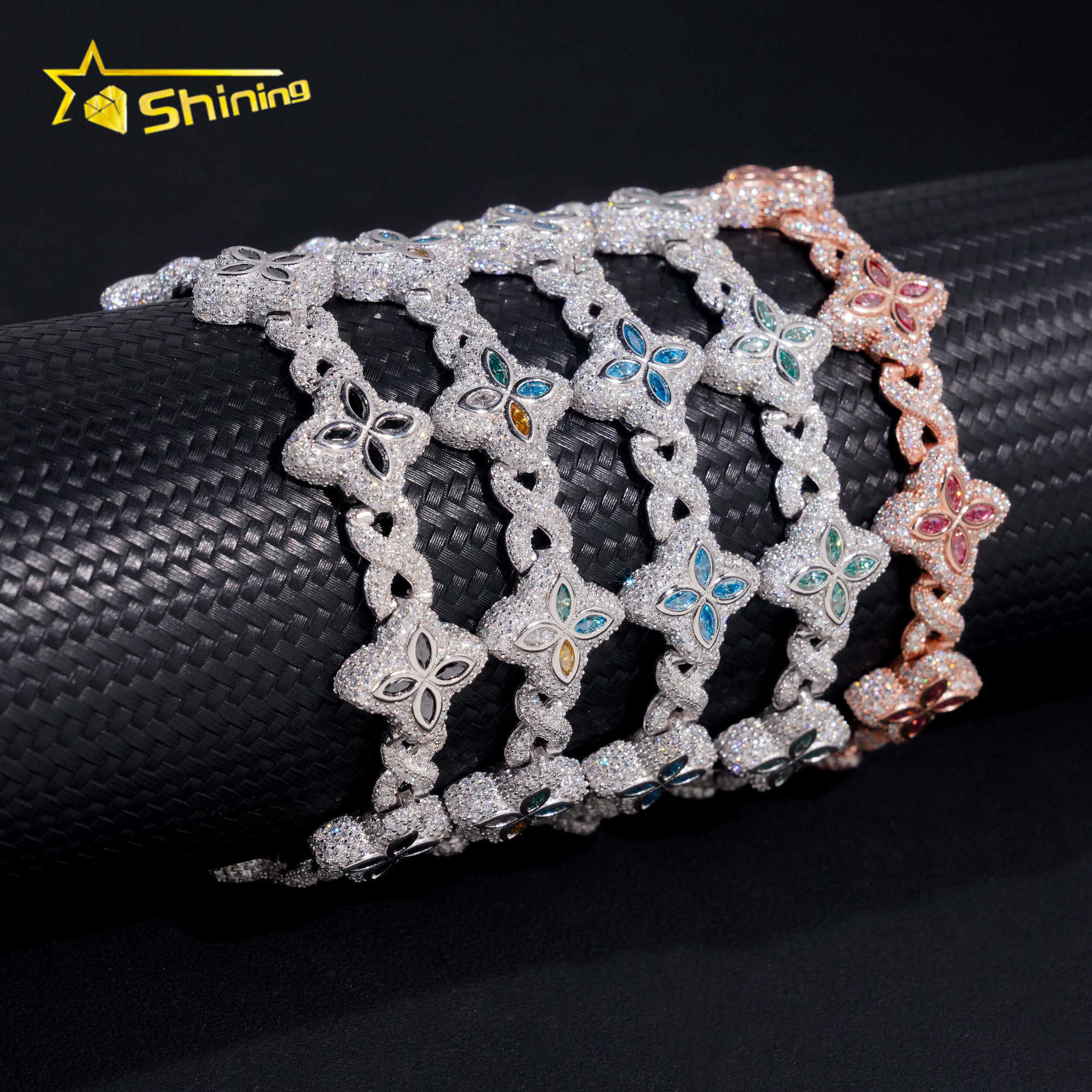 New Design Iced Out Colors Moissanite Cuban Link Chain Sterling Silver 925 Moissanite 15mm Bracelets Hip Hop Mens Jewelry