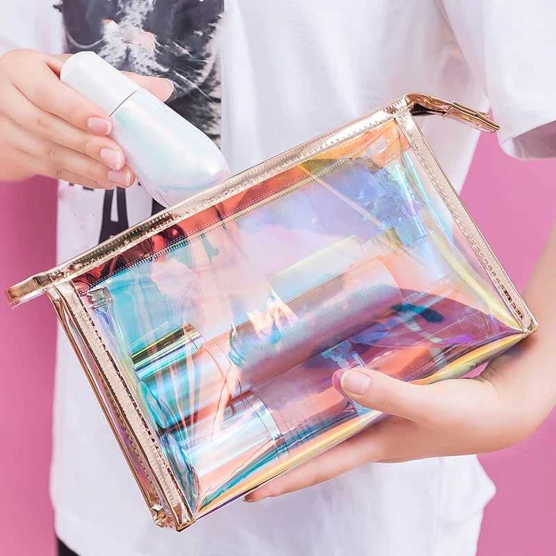 Makeup Bags Transparent Pretty Fi Laser Travel Cosmetic Bag Toiletry Brush Bags Organizer Necessary Case W Make Up BoxXJ241206