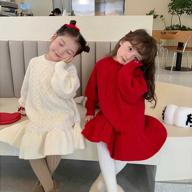 Girls Thicken Knitted Dress Children Autumn Winter Warm Gown Princess Sweaters Vestidos 2024 New Kids Fashion Clothing 2-8YXJ241206