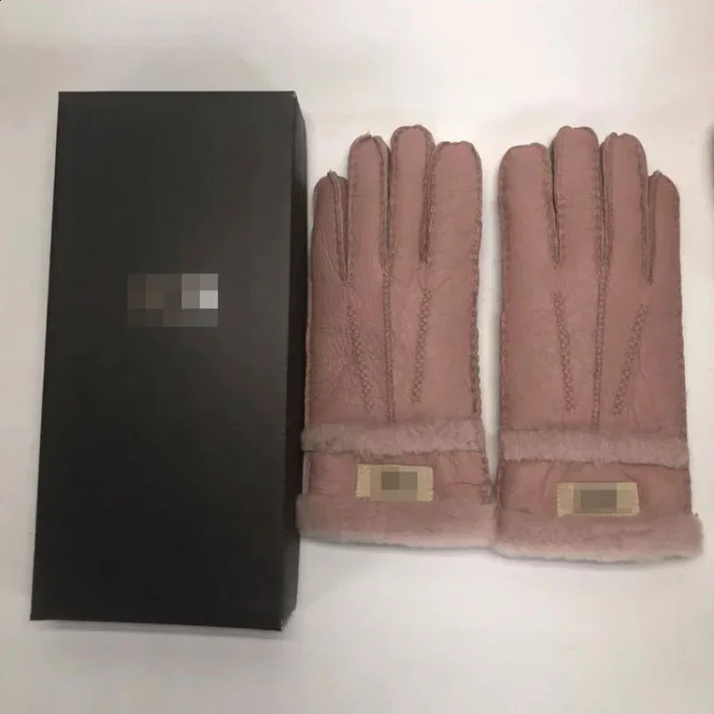 womens fur integrated sheepskin gloves leather warm color wool lining wind and cold gloves 241206