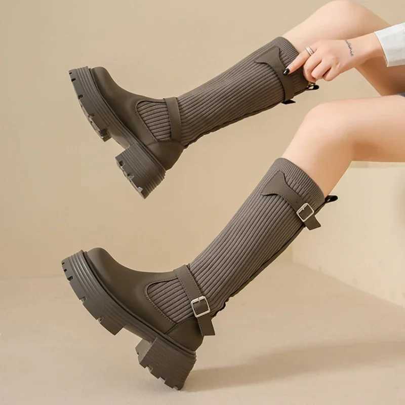 High Quality Lg boots Warm knit elastic thick sole warm high knee elegant and warm shoes T241206