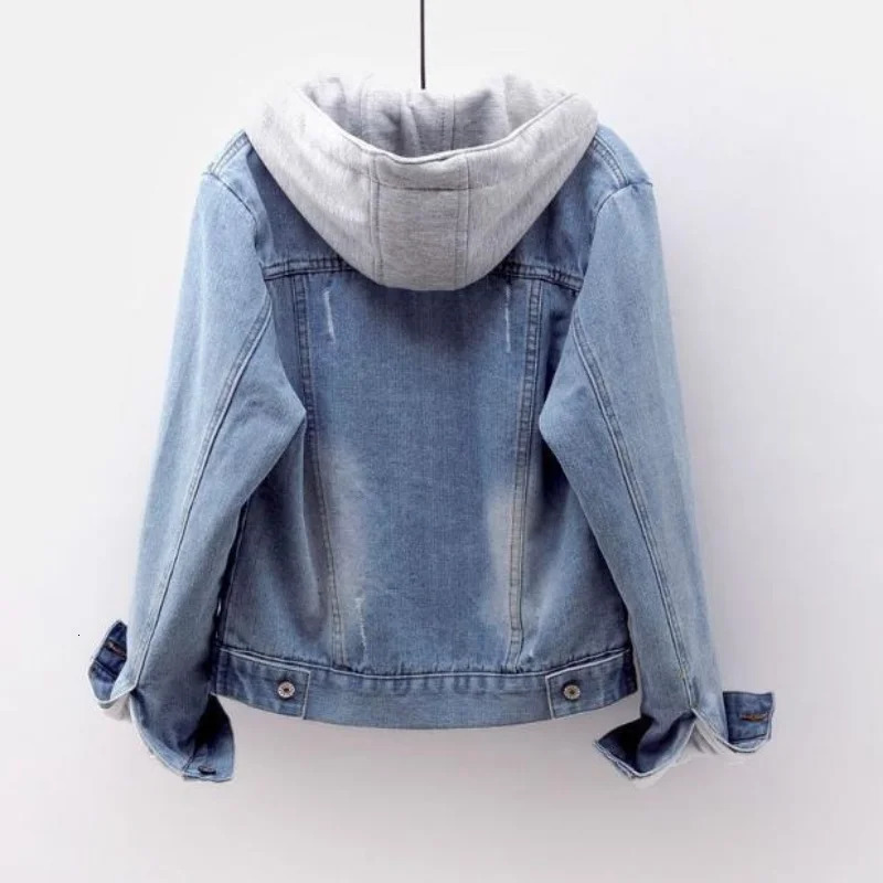 Womens denim wool jacket thick and short in winter detachable hooded comfortable cashmere womens 241206