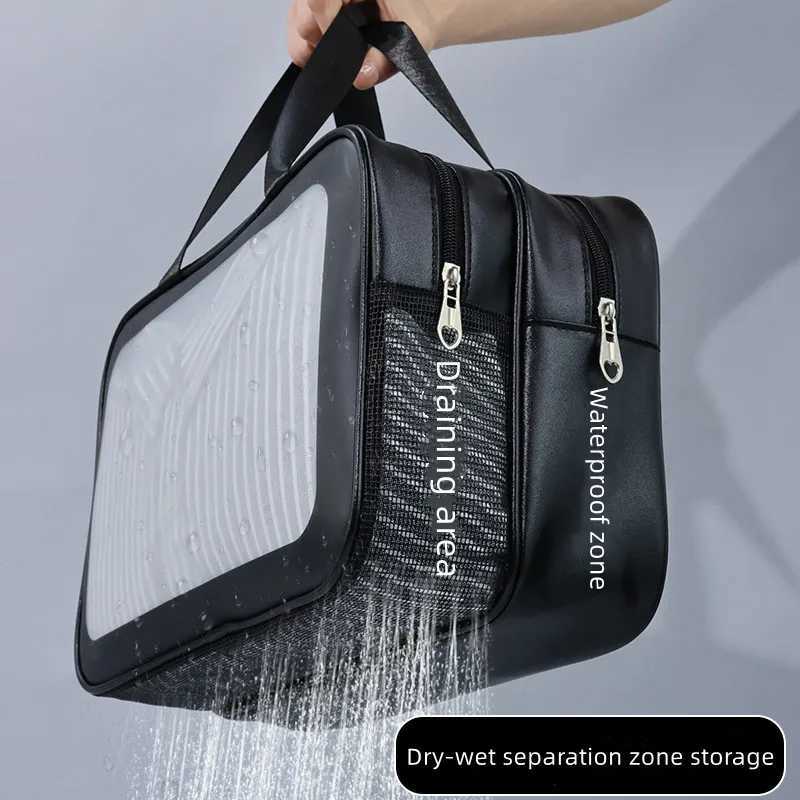 Dry wet separation double transparent PU makeup bag portable wing bag cosmetic storage bag travel fitness swimming essentialsXJ250415