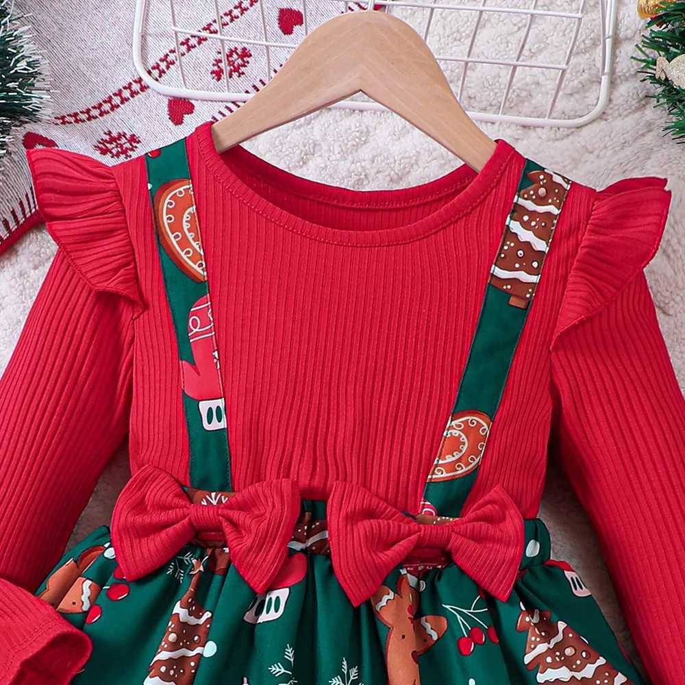 Christmas Girl Dress Baby Santa Claus Xmas Printed Belted Costume Autumn Winter Casual Outfit Clothes New Year Par ClothingXJ241206