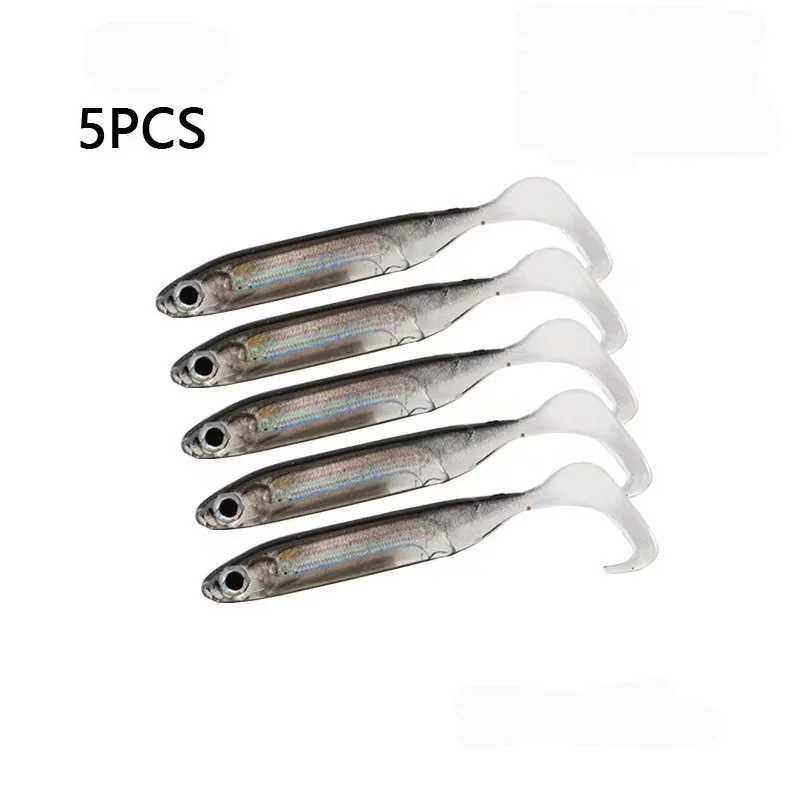 5pcs/lot Fishing Soft Bait T Tail fish Fishing Lures Rainbow Color Sequin Swing Fishing Spinner BaitXJ241128