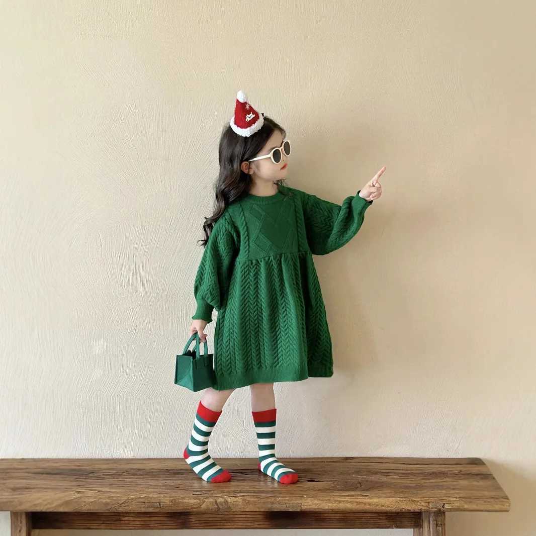 Baby Girls Dress Knitted Long Sleeve Solid Fashion 2024 Winter New Korean Sle Childrens Keep Warm DressXJ241206