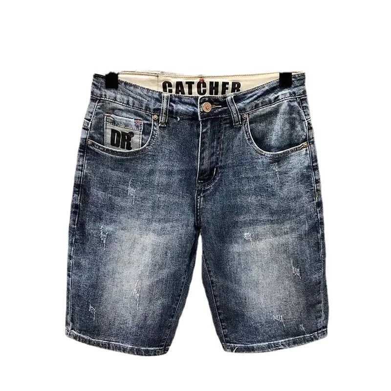 Men Summer Korean Fashion Blue Shorts Jeans Knee Length Streetwear Loose Straight Tube Denim ShortsXJ241206