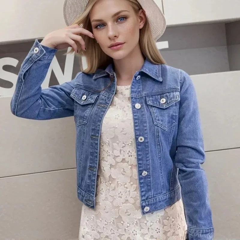Womens long sleeved denim jacket white black blue short womens outerwear winter 4866 241206