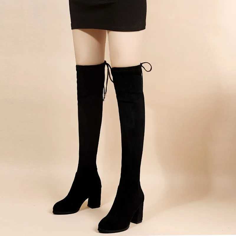 High Quality Size 41 Wens Over The Knee Boots 20 Autumn Fi Fem Platform Boot Ladies Sock Shoes Wan Lg Boots Square Heel T241206