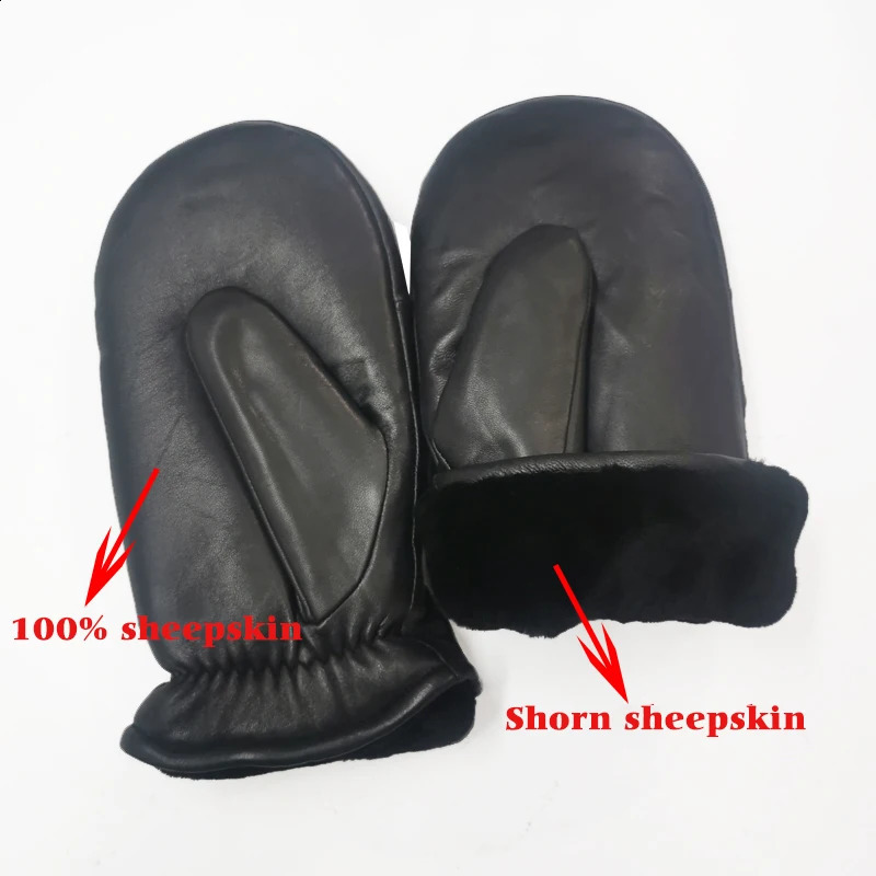 Mens sheepskin gloves mens genuine leather gloves winter outdoor warm fur thick gloves 241206