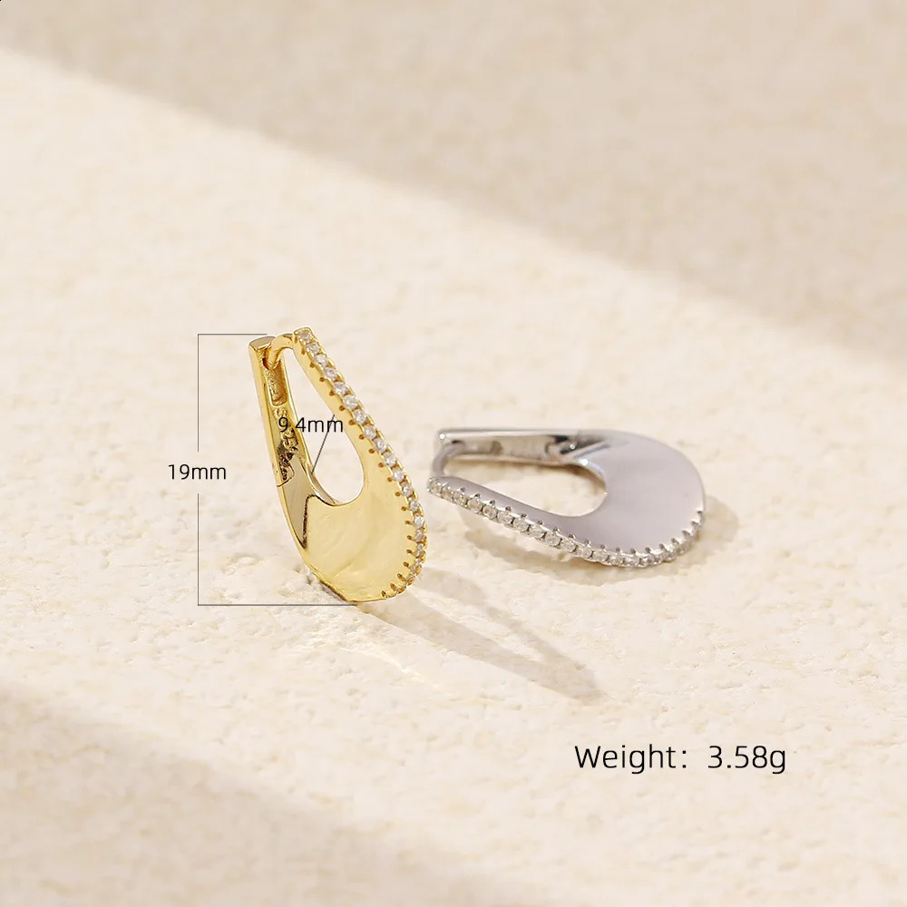 CCFJOYAS Light High Quality Punk Rock 925 Pure Silver Row Zircon U-shaped Ring Earrings 241205