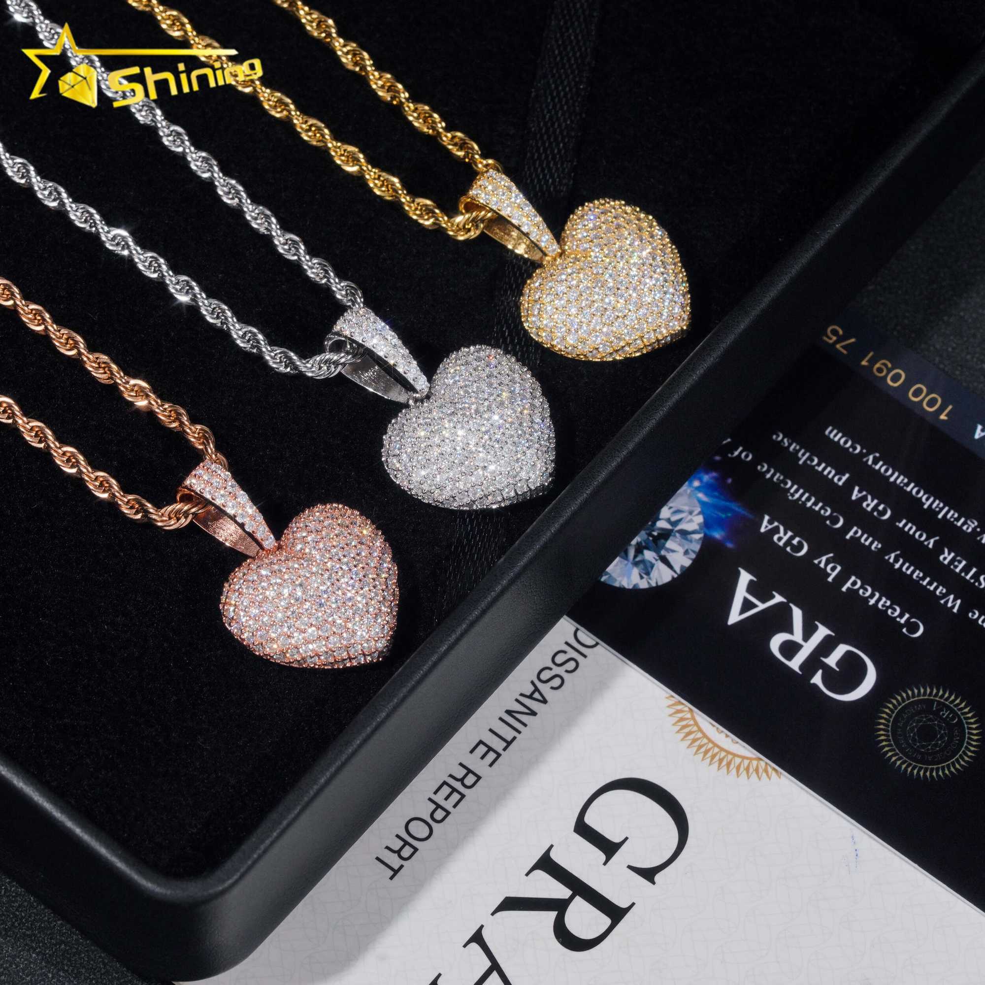 Ready To Ship Hip Hop Heart Iced Out 925 Sterling Silver Diamond Moissanite Pendant for Necklace