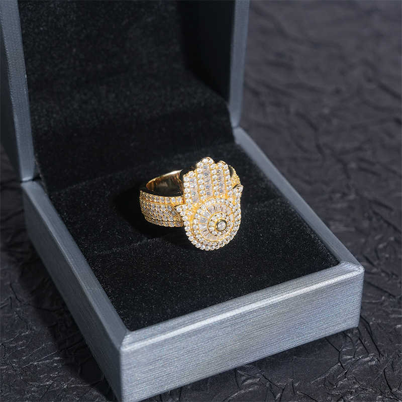 Dia hair new T-shaped palm hip-hop sier inlaid moissanite hot selg personalized mens ring