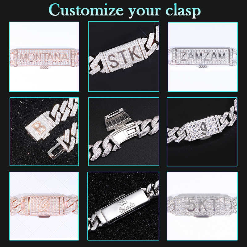 Moissanite Necklace 20mm Hip Hop Jewelry S925 Sterling Silver Bracelet Men Women VVS Iced Out Cuban Link Chain