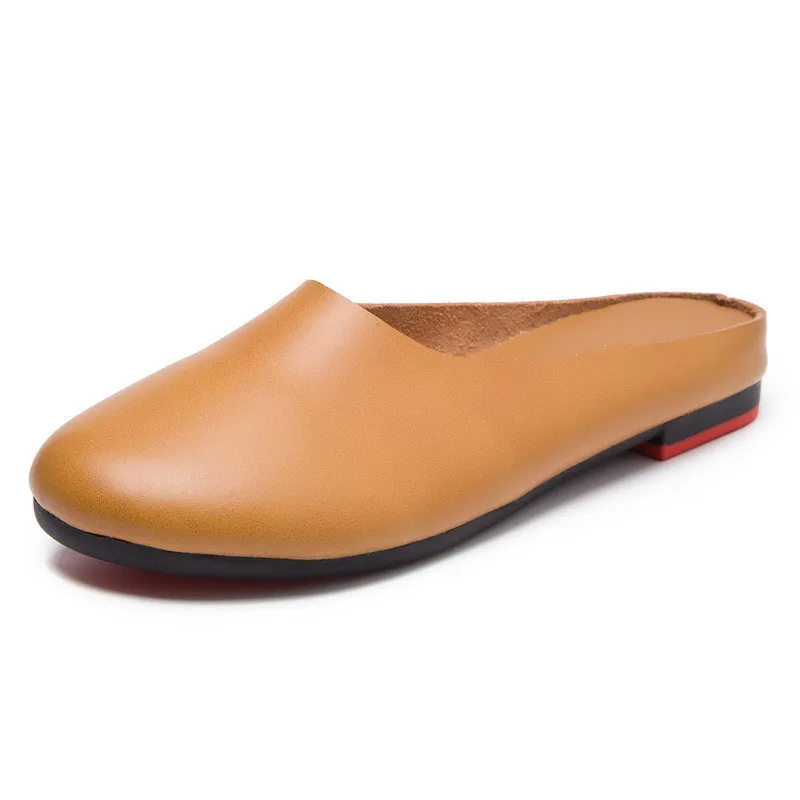 AIYUQI Women Slippers Spring Genuine Leather Women Shoes Big Size Flat Casual Summer Half Slippers Women