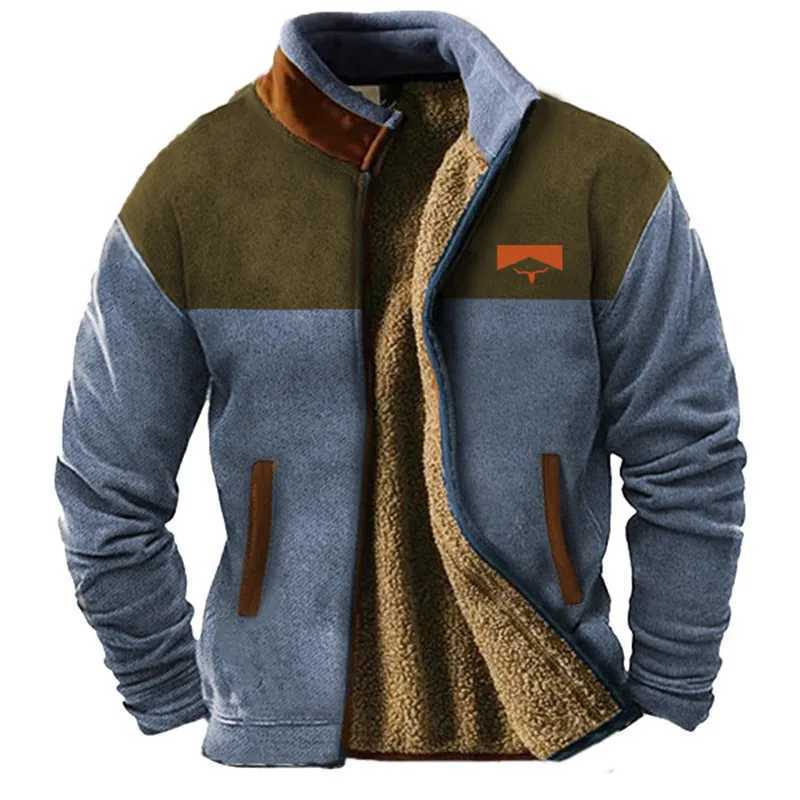Cross-border hot holiday coat brown long-sleeved stand collar wool winter pattern stitching mens daily zipper coat factXJ241206