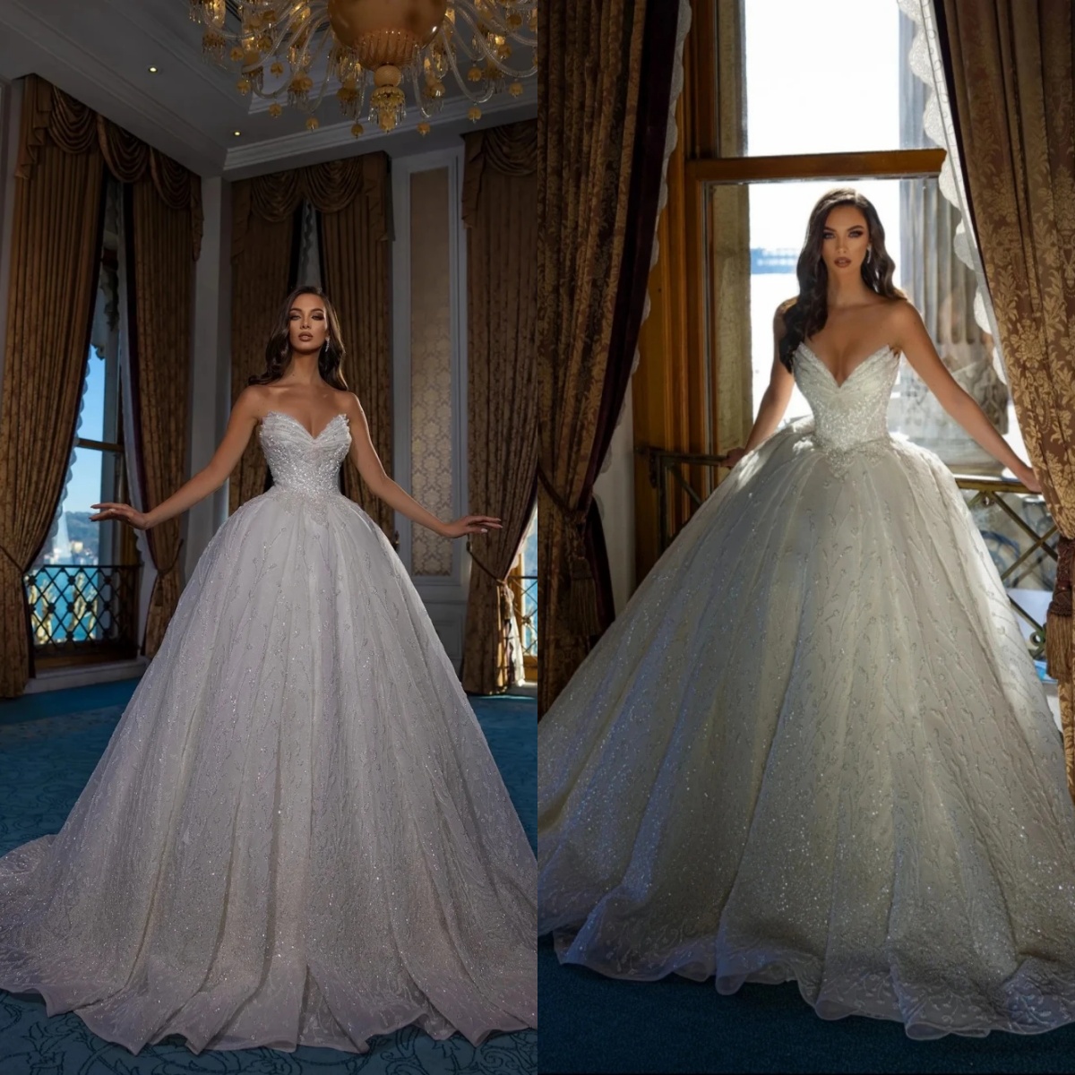 Wedding Dress For Women Sweetheart Neck Sleeveless Gown Sequins Appliques Sweep Train Dresses Custom Made Vestidos De Novia
