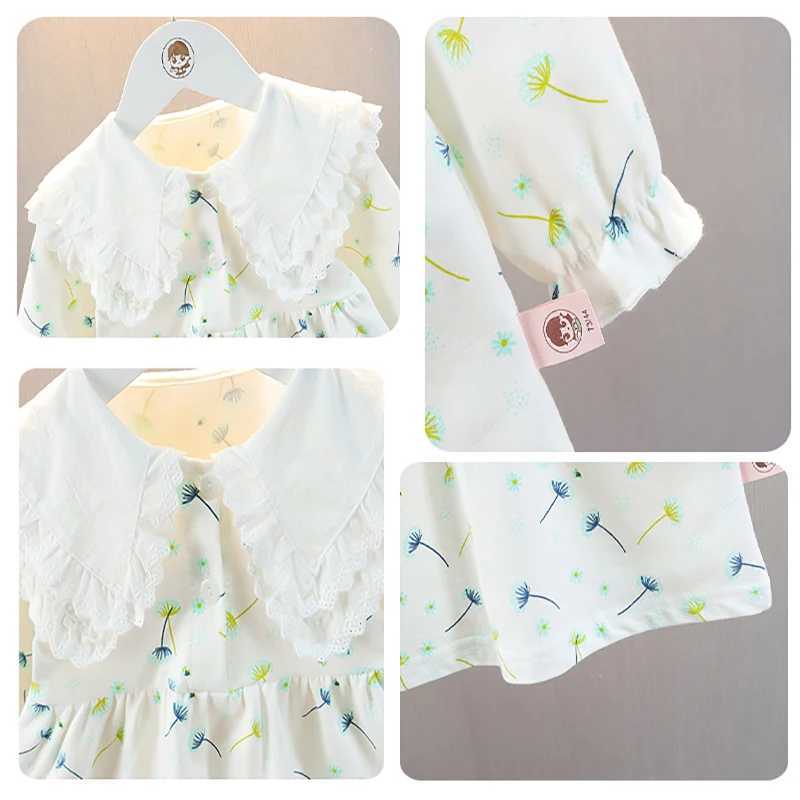 2024 Spring and Autumn Girls Sweet Long Sleeve Button Princess Dress Printed Round Neck Dress Childrens Clothing 1-5YXJ241206