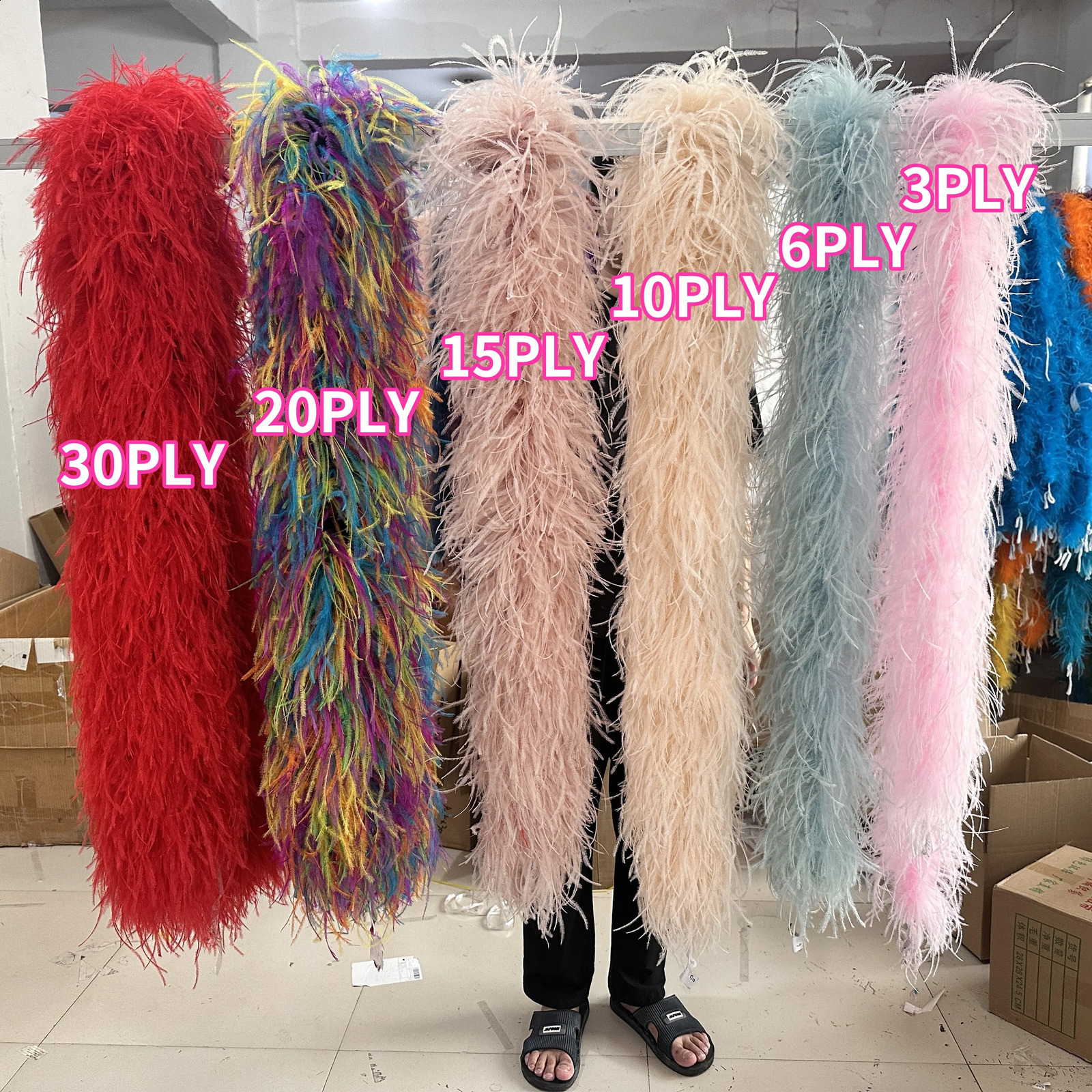 2 meters/batch of red ostrich feathers Boa 6 10 15 20 30 ply thick ostrich Boa fluffy feathers decoration for clothing wedding dresses Pluma Shawl 241 - view 3