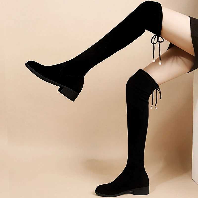 High Quality Size 41 Wens Over The Knee Boots 20 Autumn Fi Fem Platform Boot Ladies Sock Shoes Wan Lg Boots Square Heel T241206
