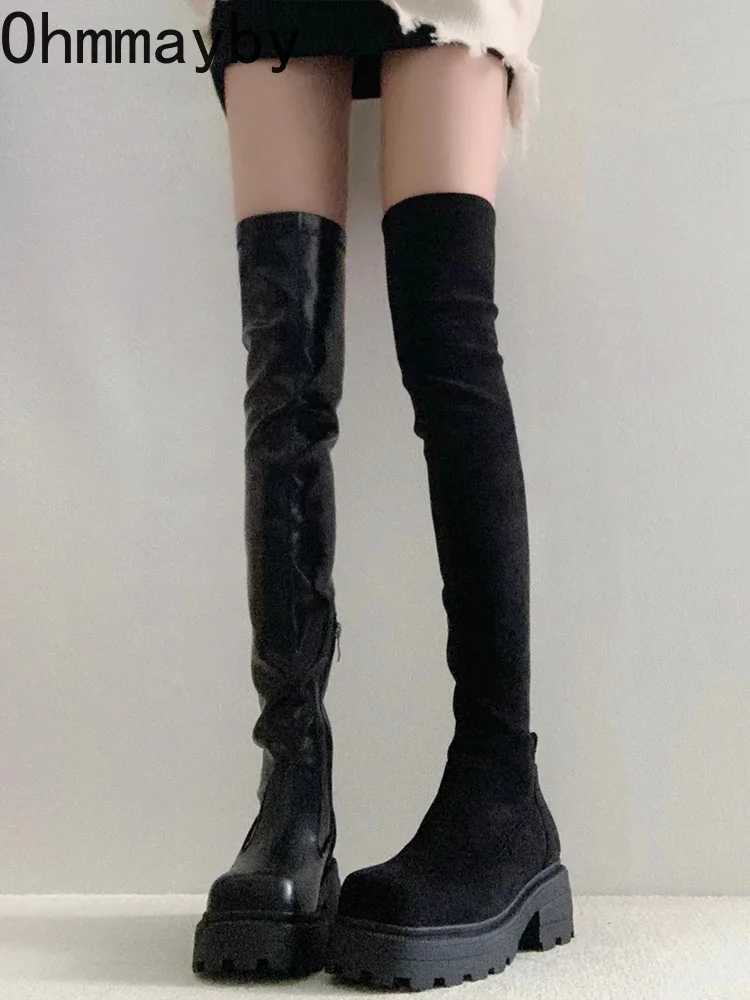 High Quality Streh Slim Wen Over The Knee High Boots Fi Soft Leather Shoes Autumn Thick High Heels Ladies Knight Lg Boots T241206