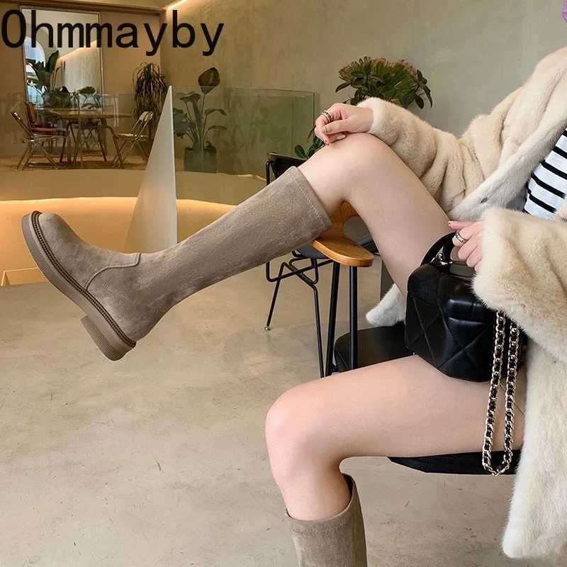 High Quality Winter Warm Coat Warm Pattern Knee High Boots Fi Smooth Retro Square H Women Ccise Lg Botas De Mujer T241206