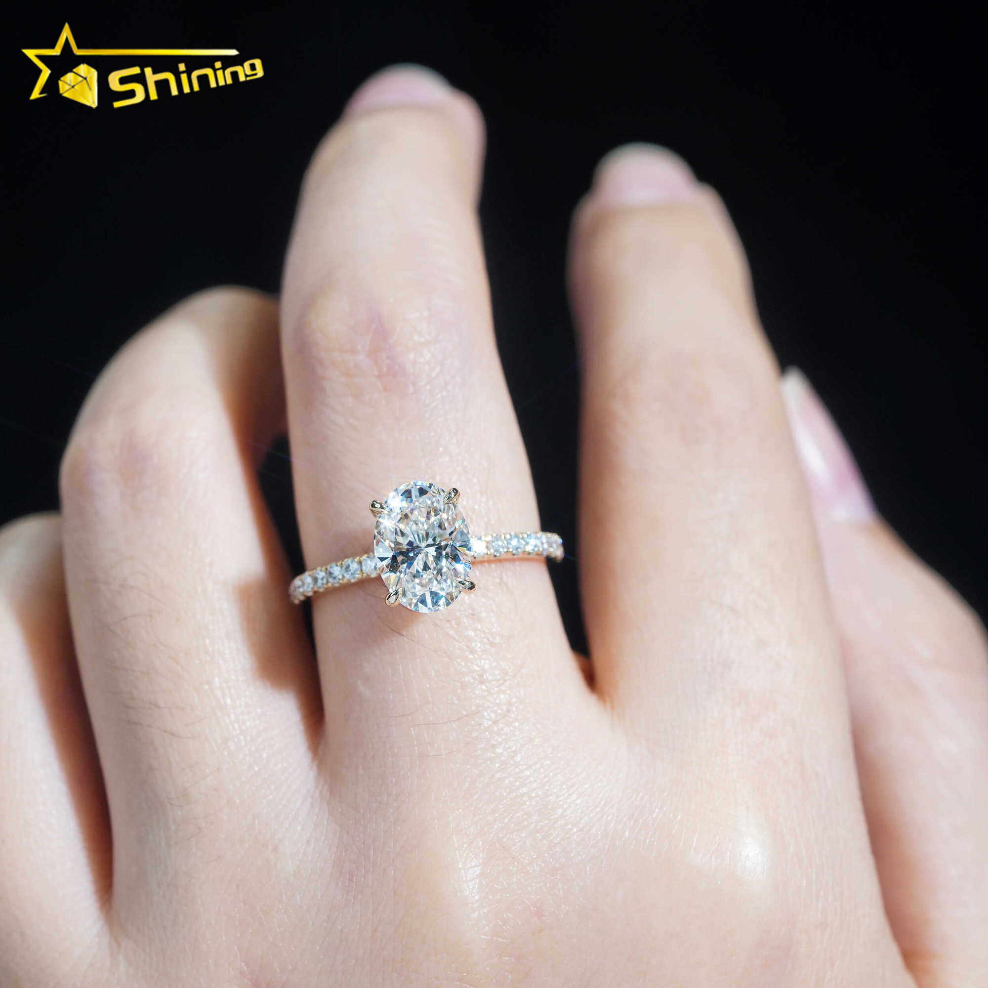 Oval Cut Hidden Halo Half Iced Band 2ct VVS2 Lab Grown Diamond CVD Engagement Ring 14K Solid Gold Wedding Rings