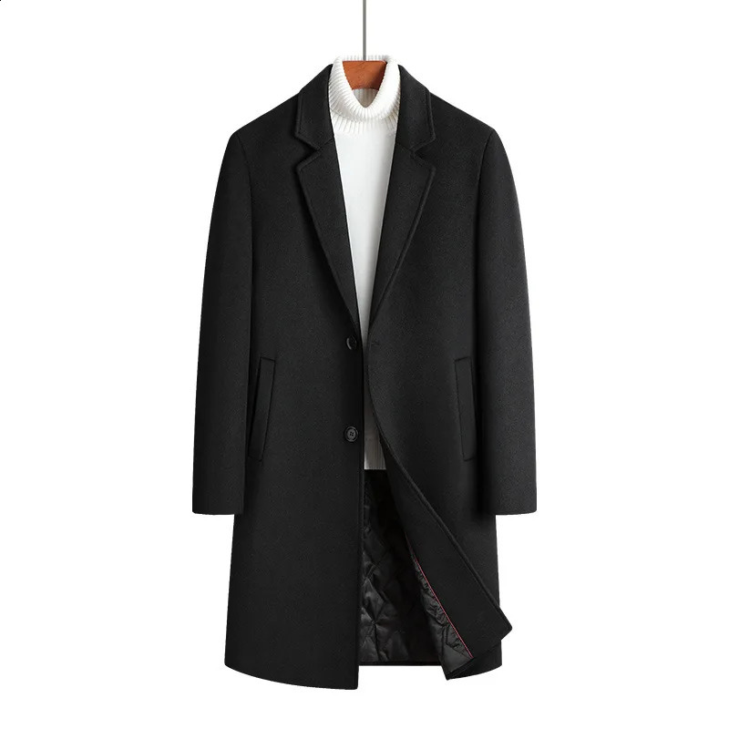 Autumn Winter Mens Wool Blended Coat Office Casual Slim Trench Coat Pockets Business Single Breasted Coat 5XL 241204