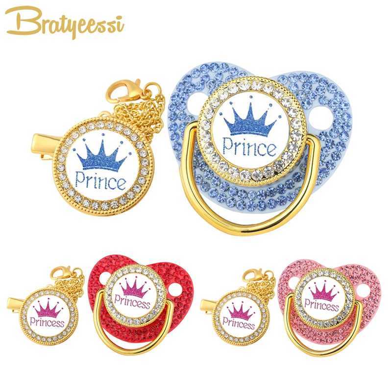 Pacifier Holders Clips# Sparkle Crown Pacifier Clip Chain Set Baby Shower Gift Silicone Newborn Dummy BPA Free Toddler Teether Baby Soother Nipple H24