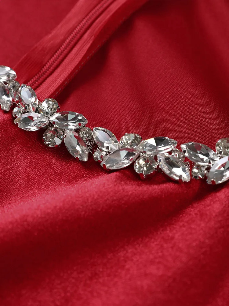 Velvet Diamond A-line Folded Dress for Womens Elegant Evening Dress Square Collar Ultra Thin Long Sleeve Dress 2024 Autumn Thick Robe 241206