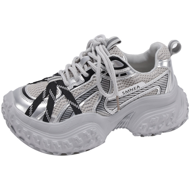 Shoes Female Outdoor Spring Summer Thick Bottom Sneakers Mesh Designer Shoes Silver White Casual Shoes Size 35-40