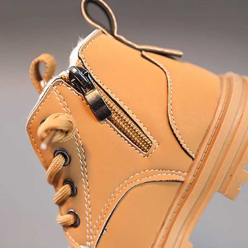 New Childrens Fashion Boots Winter Thickened Boys Girls Anti Slip Warm Leather Boots Side Zipper Solid Color Kids Casual ShoesXJ241206