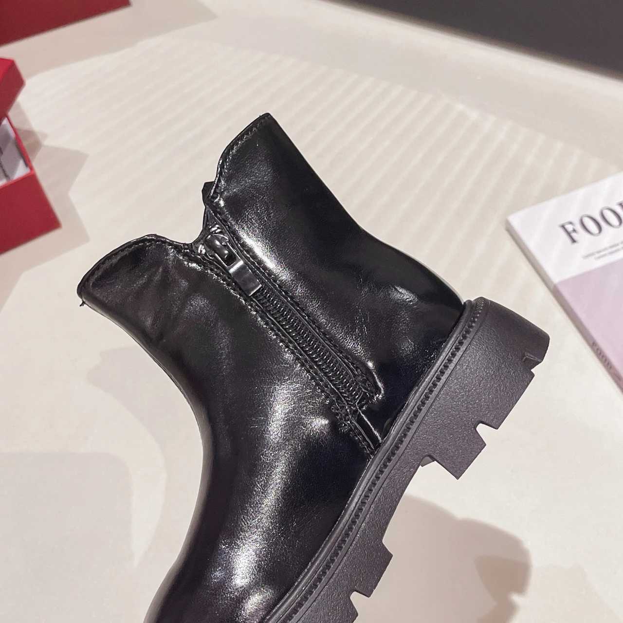 Girls Autumn Boots Pearl Bowknot Chunky Zipper Mid-calf Kids Short Boot Pu Leather Slish Sweet Black Beige Children BootXJ241206