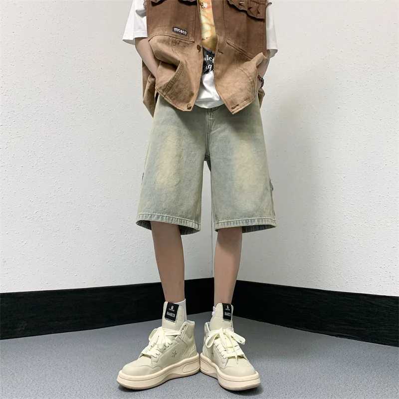Men Patchwork Oversized Jeans Shorts Streetwear Harajuku Denim Shorts 2023 New Hip Hop Vintage Blue Summer Casual Loose ShortsXJ241206