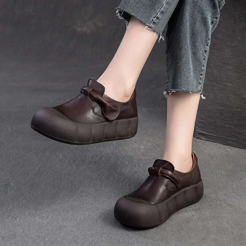 Koznoy 4cm Cow Natural New Genuine Leather Designer Fashion Hook Rubber Mary Jane Summer Fall Autumn Flats Women Loafer Shoes