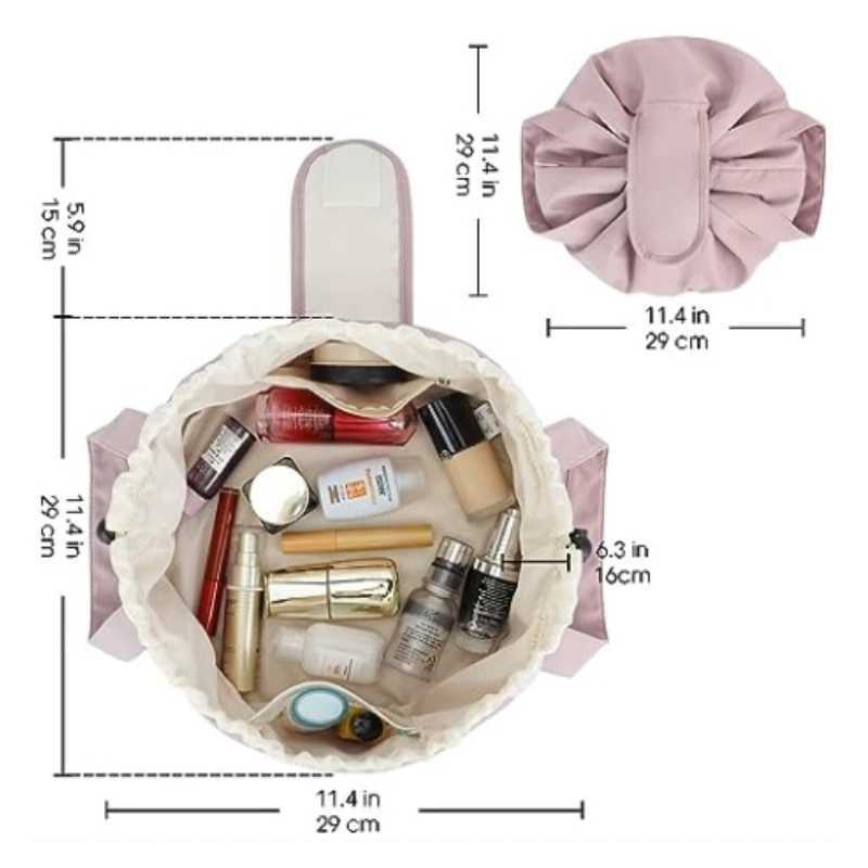 Barrel Drstring Makeup Bag Large Capacity Womens Cosmetic Bag Toiletries Organizer Pouch Lady Travel Storage CaseXJ241206