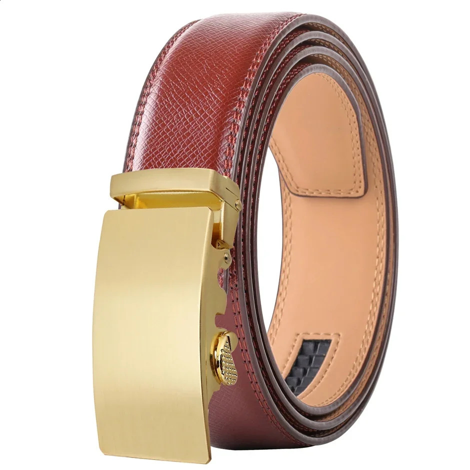 Gold Automatic Buckle Male Belt Brown Black White Blue Gray Leather Belts For Men High Quality Mens Belts Casual B514 241205