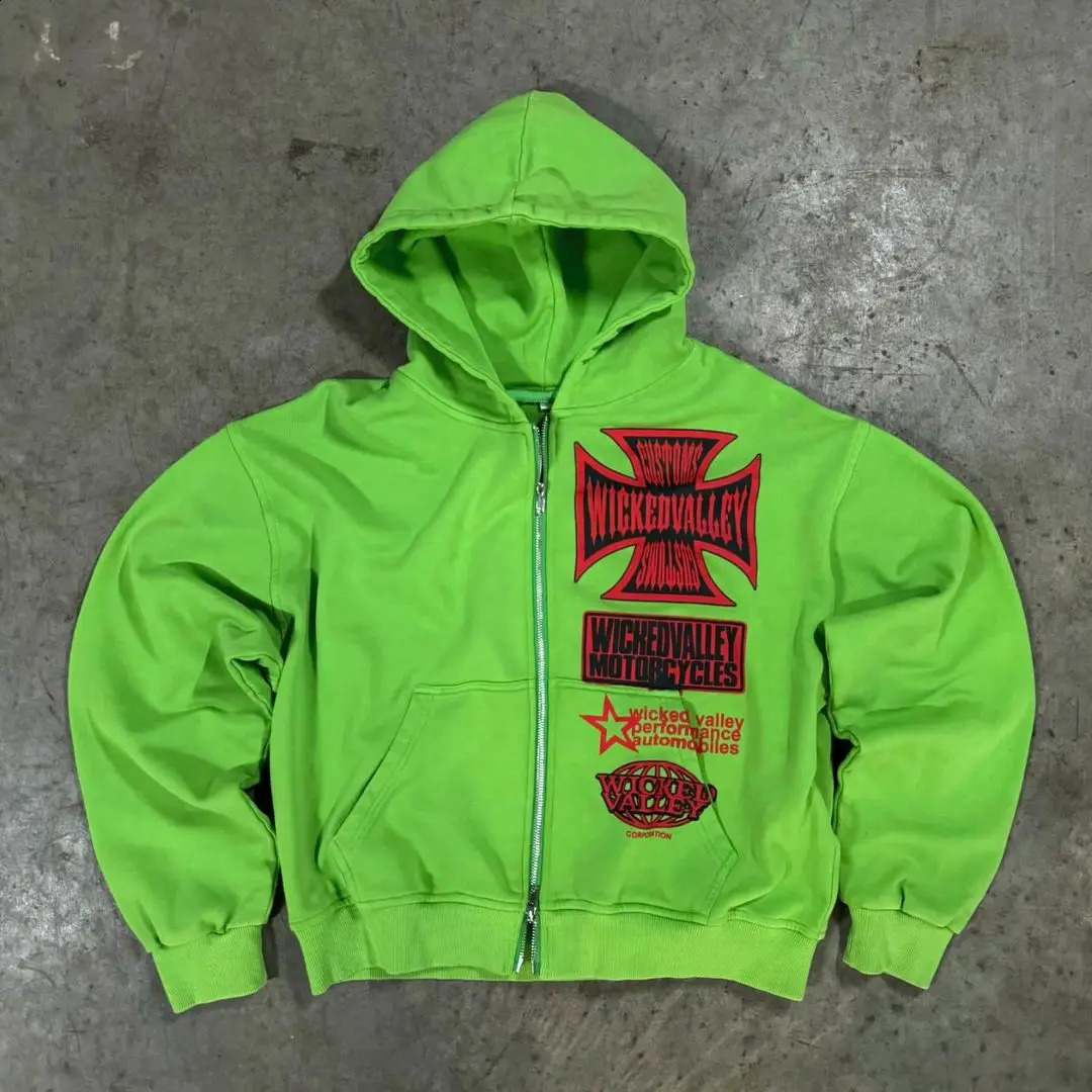 2024 AutumnWinter American Printed Zipper Hoodie Coat y2k Harajuku Goth Streetwear Tops 240830