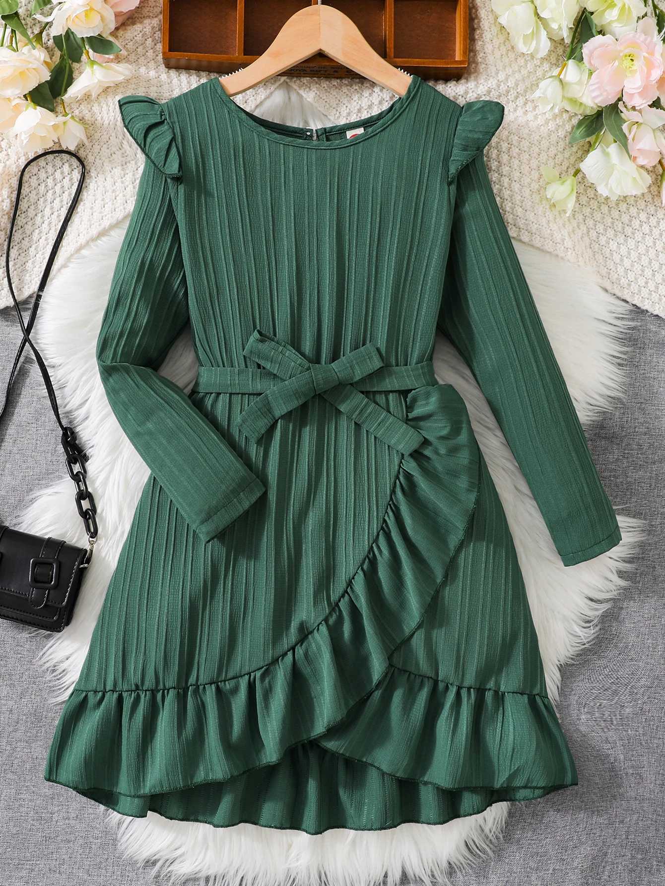 Girl Blossoms Graphic Long Sleeve A- line Dress For Elegant And Casual Look Kids Clothing GiftXJ241206