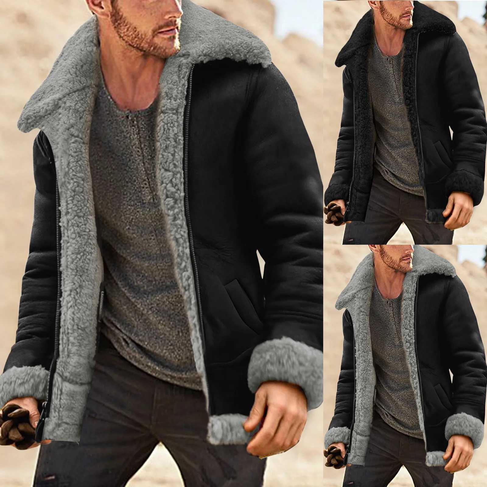 Men Autumn And Winter Plus Size Plush Coat Lapel Collar Padded Thick Jacket Vintage Thicken Coat Wool Felt Lining Zip CardiganXJ241206