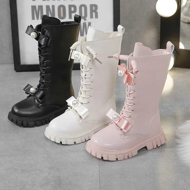 Zapatos Nia 2024 Winter Boot Fashion Children High Boots Girl Long Boots Lace Up Princess Boots Leather Boot Kid Shoes BotasXJ241206
