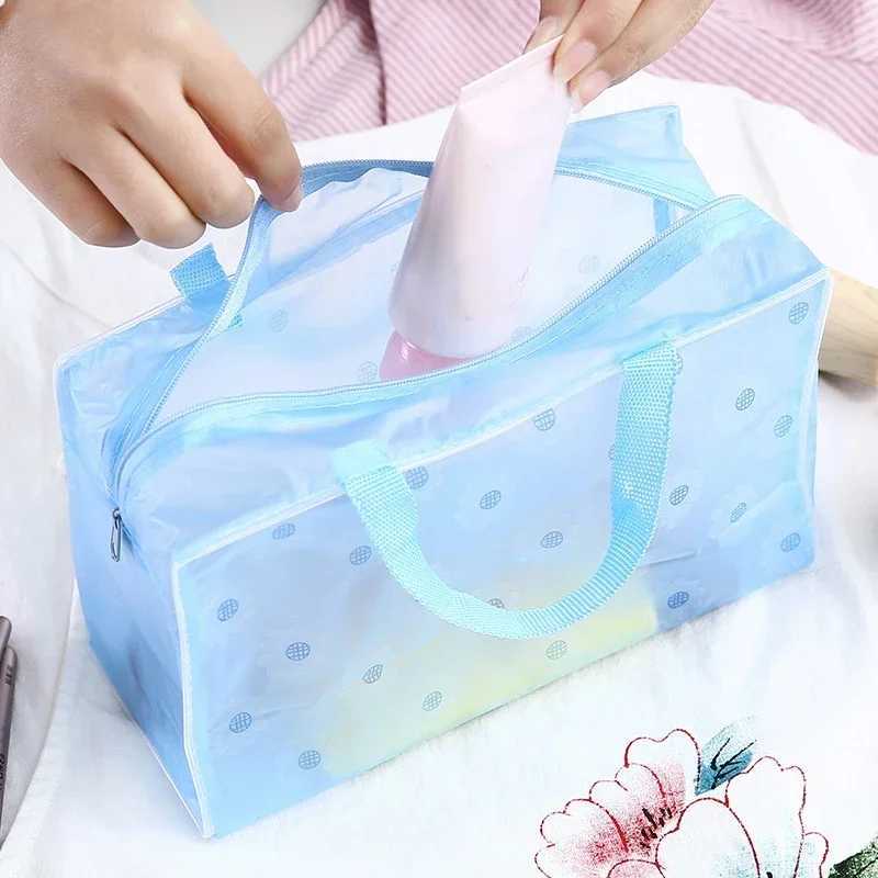 Floral PVC Transparent Cosmetic Bag Clear Makeup Bag for Women Girl Waterproof Zipper Beauty Case Travel Toiletry Bags HandbagXJ241206