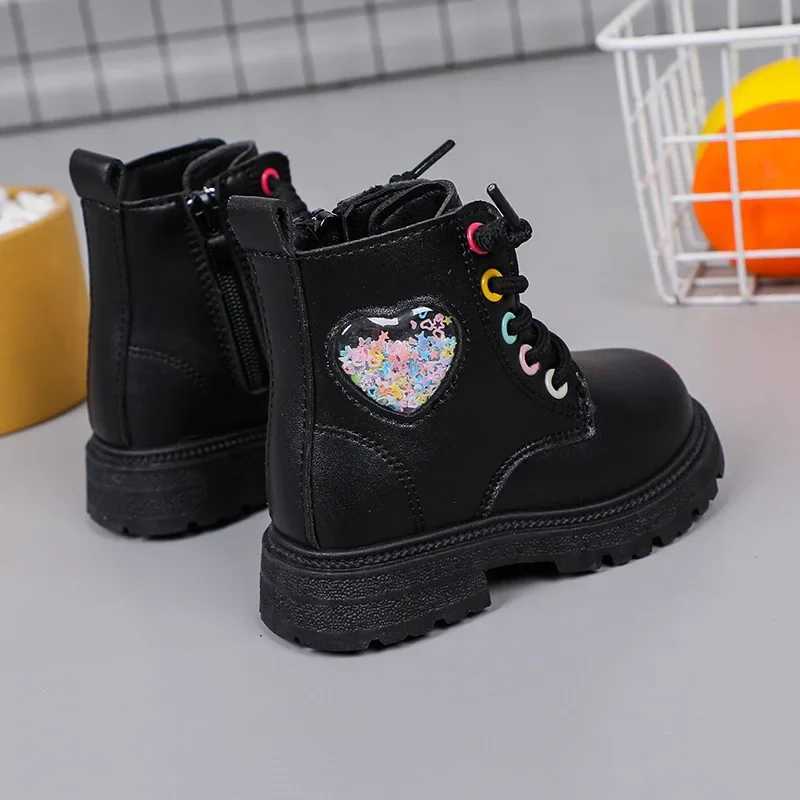 Autumn New Fashion Girl Boot Casual Versatile Comfort Girls Shoe Anti Slip Cute Rainbow Ankle Boot Sequins Simple Leather BootsXJ241206