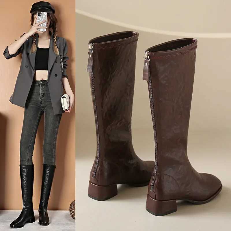 High Quality Luxury Wens boots high quality square Toe Wens Ankle boots Fi Med High H Wens shoes English knee high boots T241206