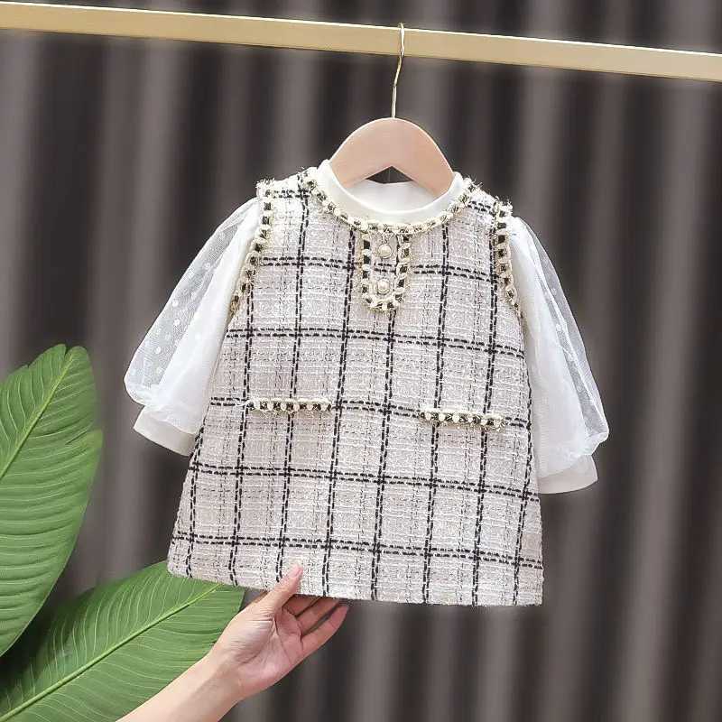 2022 New Girls Two-piece One-piece Dress for Girls Little Fragrance Western Sle Plaid Dress for Spring and AutumnXJ241206