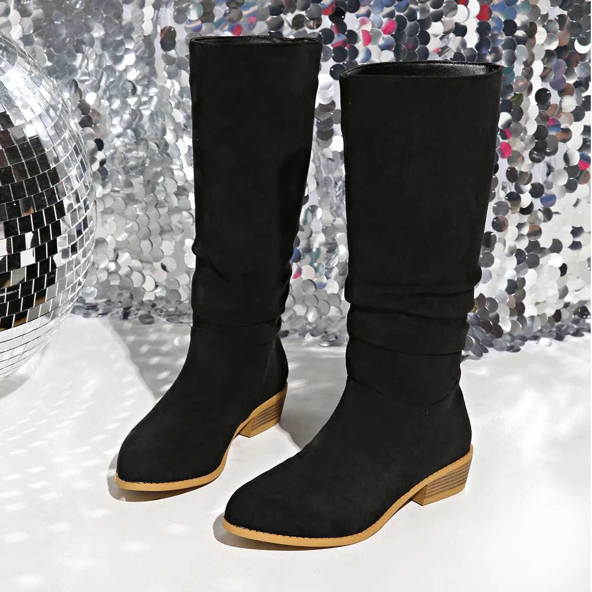 High Quality New single knee high boots for autumn and winter designer high heels black high boots plus size foldable shoes Wenbotas de Mujer T241206