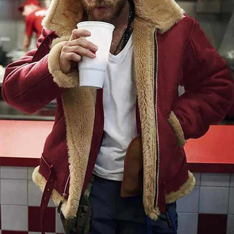 Mens Winter Thicken Lamb Wool Jacket Fashion Charming Lapel Windproof Motorcycle Leather Jacket Casual High Quality Warm CoatXJ241206