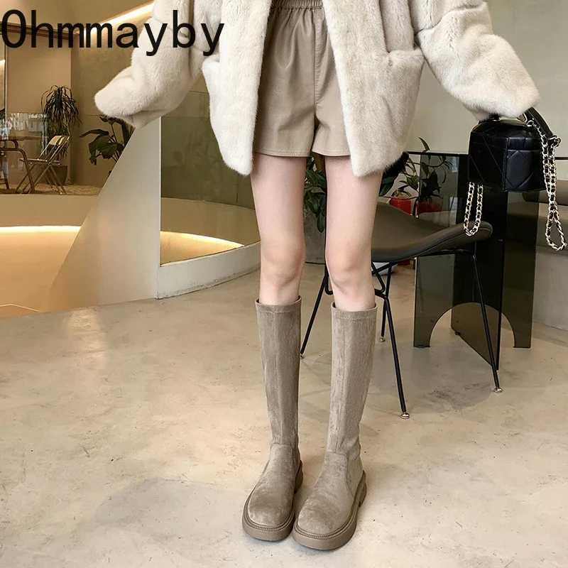 High Quality Winter Warm Coat Warm Pattern Knee High Boots Fi Smooth Retro Square H Women Ccise Lg Botas De Mujer T241206