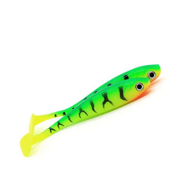 5pcs/lot Soft Bait Lure 3D eyes t-tail 70mm 2.1g Wobbrs Worm Fishing Silicone Fish Artificial Bait Fishing For JigXJ241128